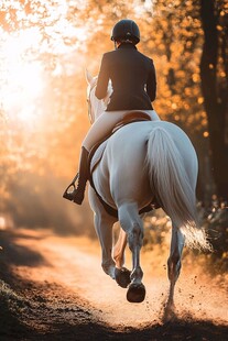 夕阳下骑手策马奔腾