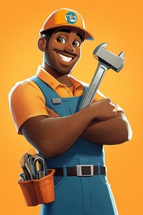 微笑的维修工与工具