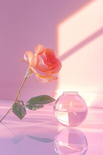粉调光影下的玫瑰与鱼缸