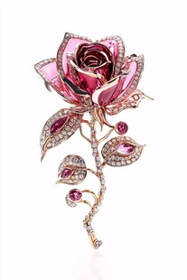 粉色玫瑰宝石镶嵌精美胸针