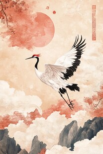 丹顶鹤于云海间展翅翱翔