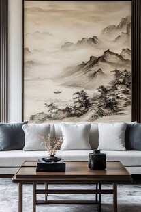 中式客厅里的山水墨画意境