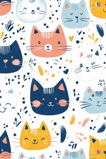 可爱猫咪图案无缝背景