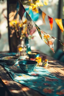 户外多彩野餐布置场景