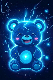 闪电环绕的可爱发光小熊