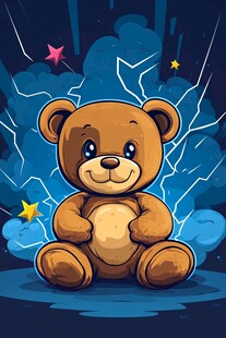 小熊坐于夜空下的梦幻场景