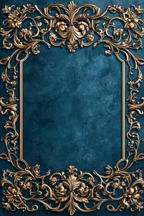 复古金色雕花蓝底装饰框