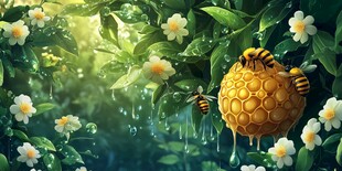 梦幻森林中的蜜蜂与蜂巢