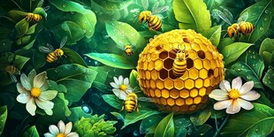 梦幻蜂巢与忙碌蜜蜂图景
