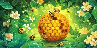 梦幻蜂巢边忙碌的小蜜蜂