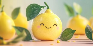 可爱笑脸柠檬清新静物图