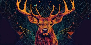 梦幻鹿头插画 几何背景风