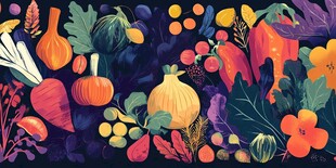 多彩缤纷的蔬菜花卉插画