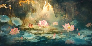梦幻荷塘中的绚烂莲花