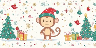 圣诞小猴与节日装饰
