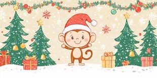 圣诞小猴乐在节日氛围中