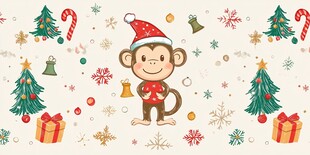 圣诞小猴欢乐节日场景