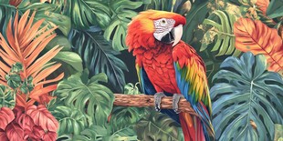 色彩斑斓的鹦鹉栖息于丛林