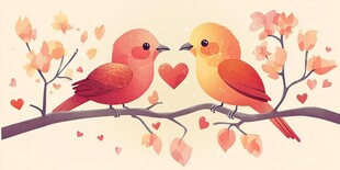 甜蜜爱鸟栖于繁花枝头