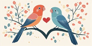 枝头双鸟 浪漫爱意的邂逅