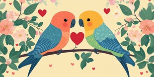 恩爱鹦鹉栖于繁花枝头