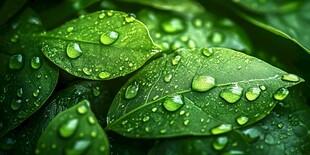 露珠点缀的翠绿叶片