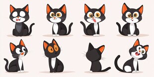 可爱黑白色猫咪表情集合