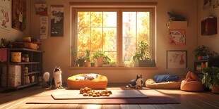温馨阳光宠物小屋一角