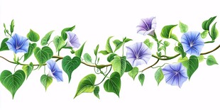 蓝紫色牵牛花藤蔓插画
