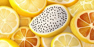 多彩柑橘与火龙果切片特写