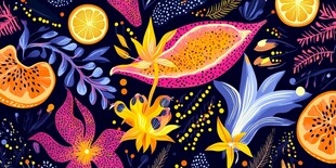 热带水果花卉绚丽插画