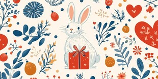 可爱兔子与节日元素图案