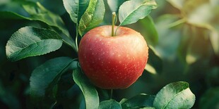 红苹果挂在绿叶间