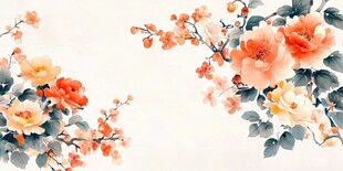 中式水墨风花卉精美插画