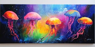 梦幻水母在深海绚丽舞动