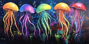 梦幻多彩水母海洋画作