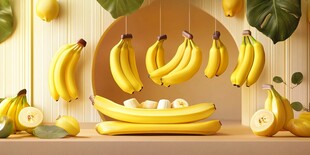 悬挂摆放的新鲜黄香蕉