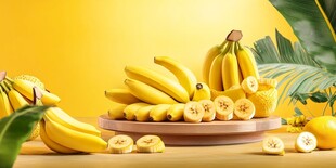 新鲜黄香蕉与柠檬的组合