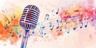 复古麦克风与缤纷音乐元素