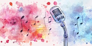 复古麦克风与梦幻音乐背景