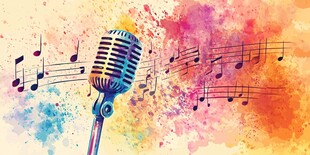 复古麦克风与灵动音符