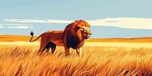 草原雄狮傲立金色旷野