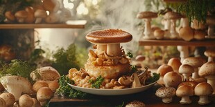 梦幻蘑菇堆叠的奇妙场景