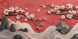 红梅映山水中式雅致景