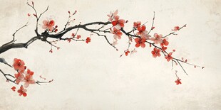水墨红梅枝头绽
