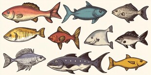 多样鱼类插画