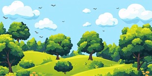 夏日绿意盎然的森林风景