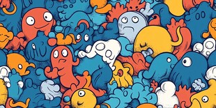 多彩卡通小怪兽图案背景