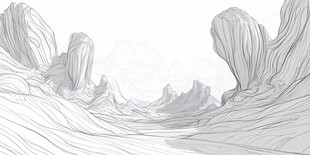 线条勾勒的奇幻山川景观