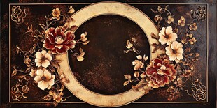 复古花卉圆环装饰画
